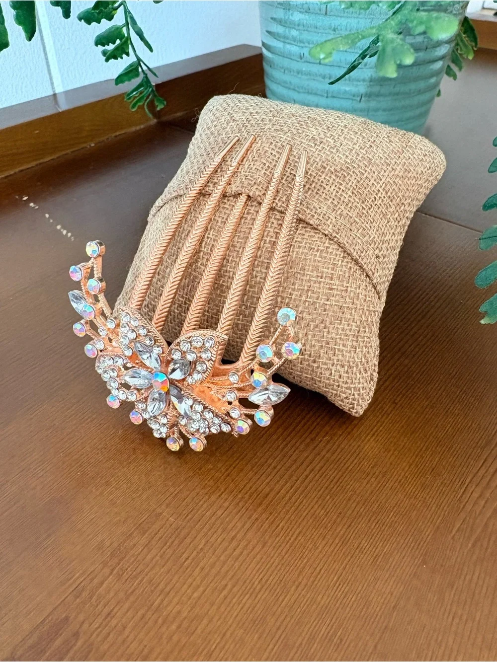 Rose Gold Crystal Hair Comb Accessory Bride Bridesmaid Prom Updo For Hair